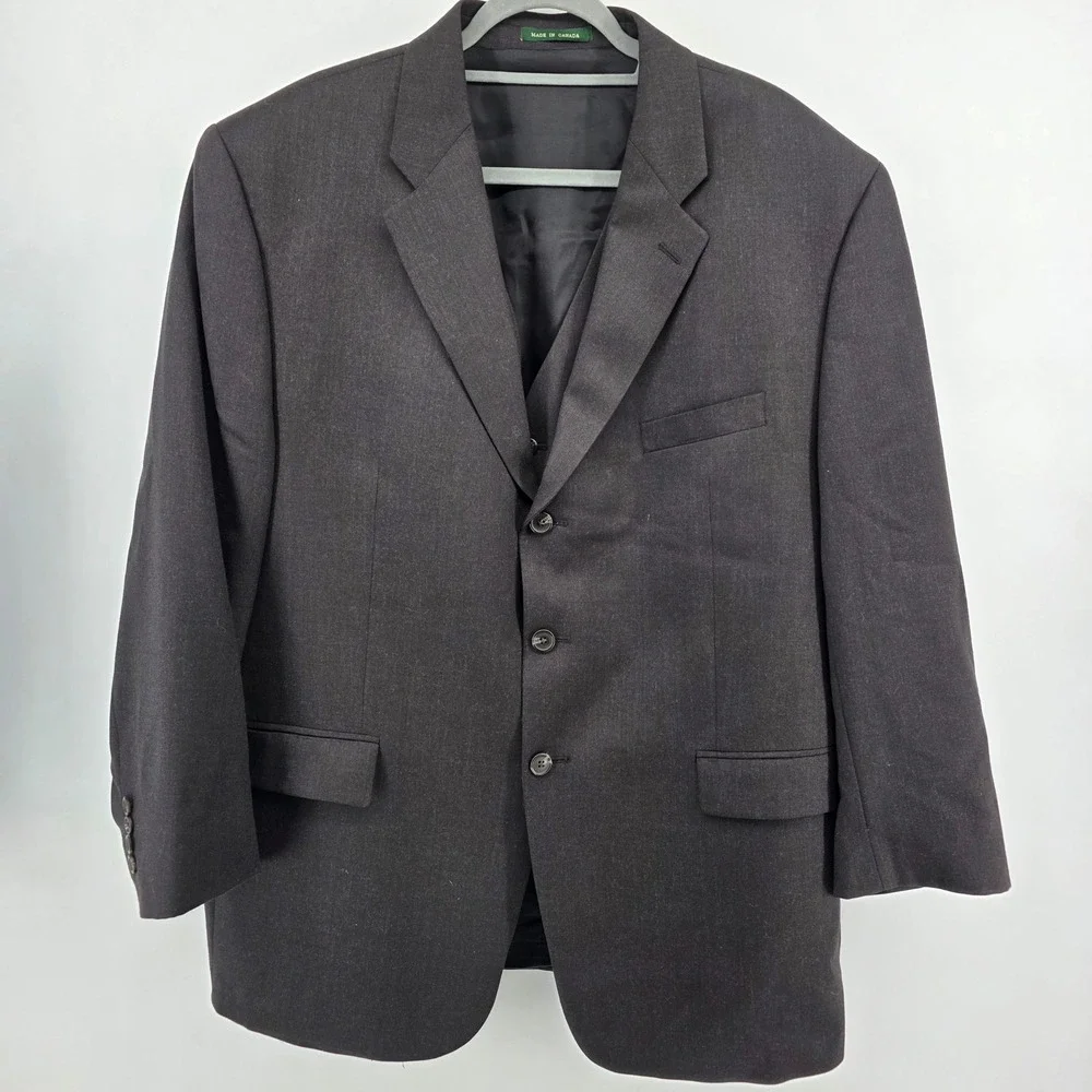 Lauren Ralph Lauren 48R Charcoal Grey‎ Black Wool 3 Button Blazer Jacket Vest